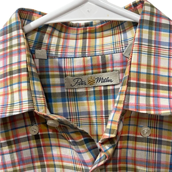Peter Millar Button Down Shirt Long Sleeve Plaid Check Cotton Mens medium - Picture 2 of 6